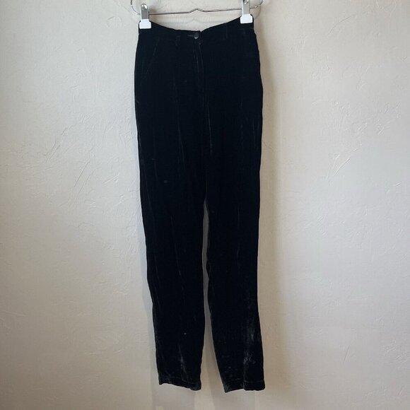 Women’s Velvet Pants Black Vintage High Waist Chamonix Classic Trousers Work 6 - Picture 1 of 13